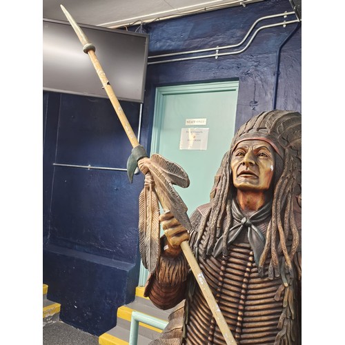 476 - Impressive modern fiberglass lifesize study of a Native American Indian Warrior with his weapon. 200... 