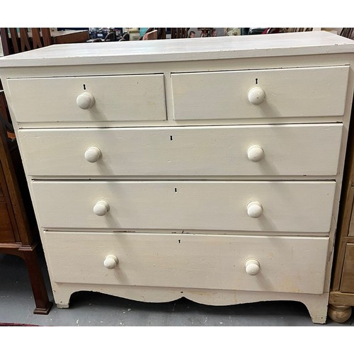 495 - 19th century painted pine straight fronted chest of two short and three long graduated drawers on br... 