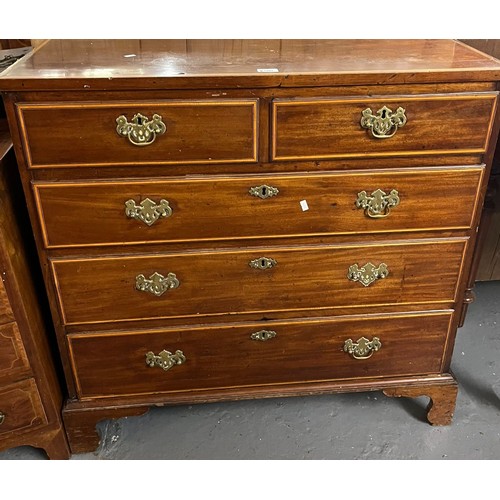 500 - George III inlaid mahogany straight fronted chest of two short and three long graduated drawers, all... 