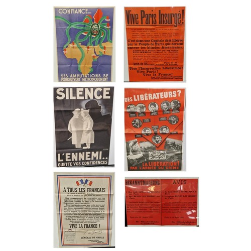 132 - Reproduction Vichy French post WWII produced posters, group of six War time posters, all in French l... 