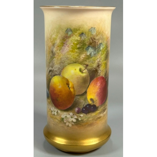 101 - Royal Worcester porcelain cylinder vase in the 'Fallen Fruits' design, hand-painted and signed by Wi... 