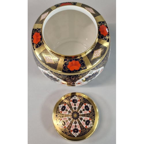 123 - Royal Crown Derby English bone china 1128 'Imari' ginger jar and cover. 22cm high approx. (B.P. 21% ... 