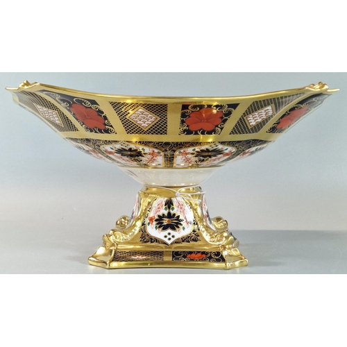 124 - Royal Crown Derby English bone china 118 'Imari' pedestal fruit bowl with moulded flying mythical Do... 