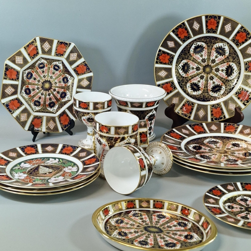 125 - Collection of Royal Crown Derby English bone china 'Imari' design items to include: set of four gobl... 