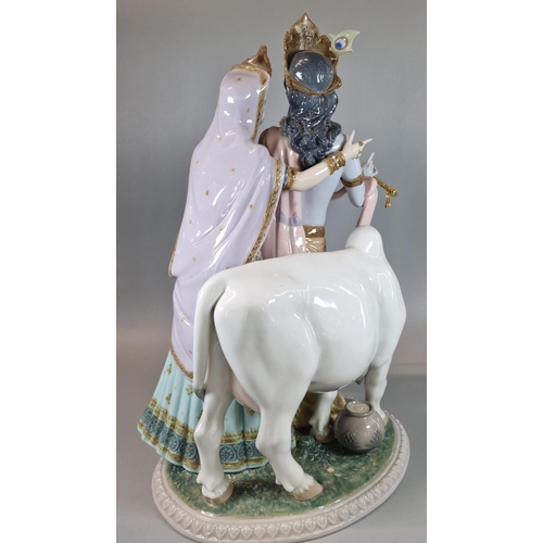 128 - Francisco Polope, for Lladro porcelain, Indian figure group of Rada Krishna with sacred Cow. 42.5cm ... 