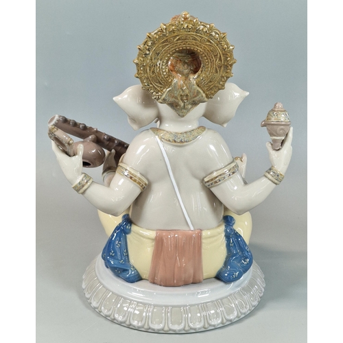 130 - Lladro Spanish porcelain seated figure of Ganesha with Veena. 22.5cm high approx. Blue printed marks... 