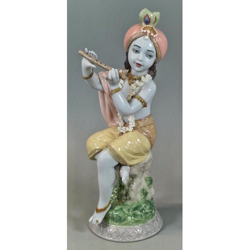 131 - Lladro Spanish porcelain figurine of Krishna with Flute. 21.5cm high approx. together with a Lladro ... 