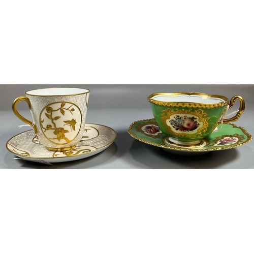 135 - 19th century Royal Worcester porcelain cabinet cup and saucer, gilt decorated with cranes, butterfli... 