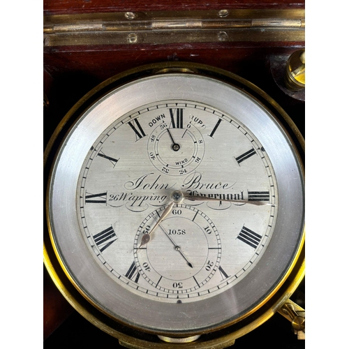 145 - Late 19th century Marine chronometer by John Bruce of Liverpool, having 11.5cm silvered dial with ma... 