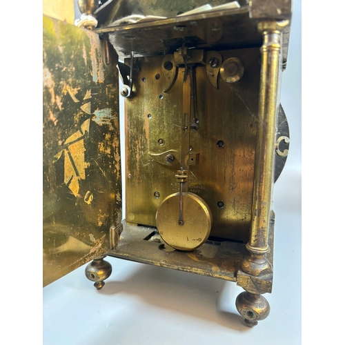 147 - 17th century brass lantern clock marked 'John Holloway of Stroud', having steel bell above foliate f... 