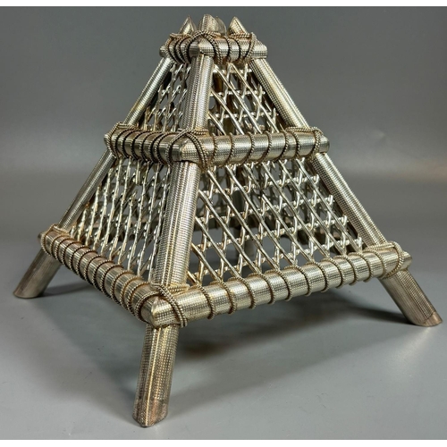 157 - Unusual Middle Eastern silver pyramid shaped incense burner with lattice panels, marked Oman Silver ... 