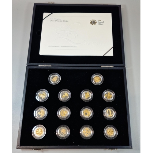 164 - The Royal Mint United Kingdom One Pound Coin 25th anniversary silver proof collection, in original c... 