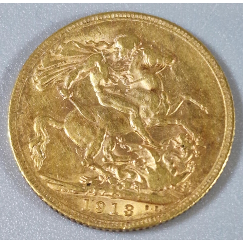 168 - Cased George V gold sovereign dated 1913. (B.P. 21% + VAT)