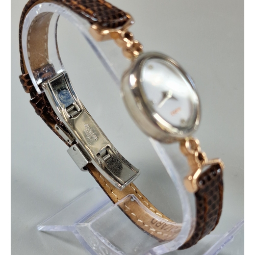 175 - Clogau Welsh silver and rose gold oval head ladies dress watch, with leather strap and leather box. ... 