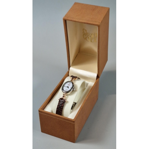 175 - Clogau Welsh silver and rose gold oval head ladies dress watch, with leather strap and leather box. ... 