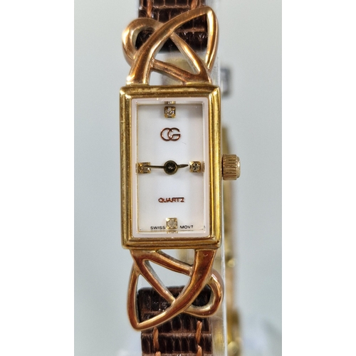 176 - Clogau Welsh 9ct gold ladies' rectangular shaped dress watch, with white face set with diamonds and ... 