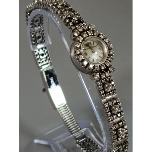 178 - Spectacular Jaeger le Coultre 18ct white gold diamond encrusted ladies' cocktail watch, the small he... 