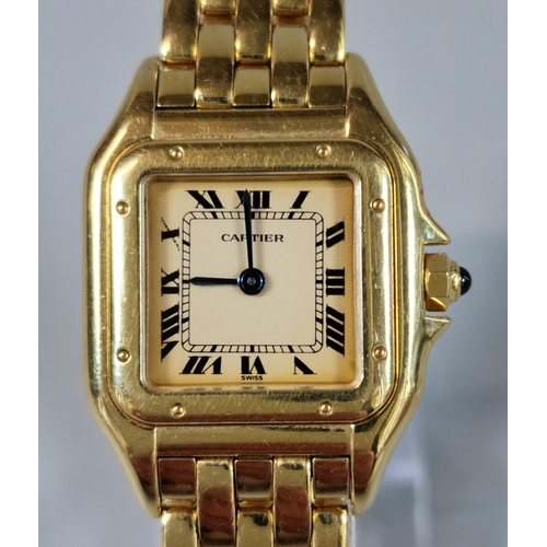 181 - Cartier Panthere 18ct gold ladies' square shaped bracelet wristwatch, the face with Roman numerals a... 