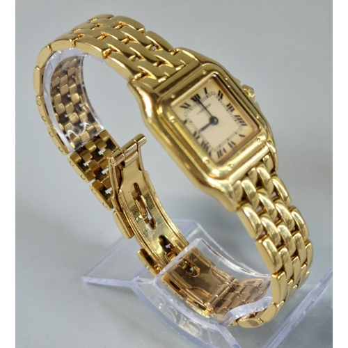 181 - Cartier Panthere 18ct gold ladies' square shaped bracelet wristwatch, the face with Roman numerals a... 