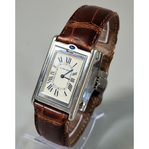 182 - Cartier stainless steel Basculante Tank wristwatch, having gem set case with rectangular Roman face ... 