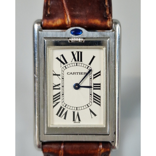 182 - Cartier stainless steel Basculante Tank wristwatch, having gem set case with rectangular Roman face ... 