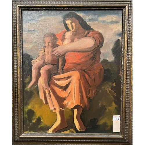 19 - Bernard Meninsky (Ukrainian 1891-1950), 'Mother and Child'. Oils on canvas. 50x40cm approx. Framed. ... 