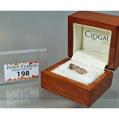 198 - Clogau gold, 9ct gold Oak celebration 'Dathlu' diamond ring, in Clogau gold box. 4.4g approx. Size O... 