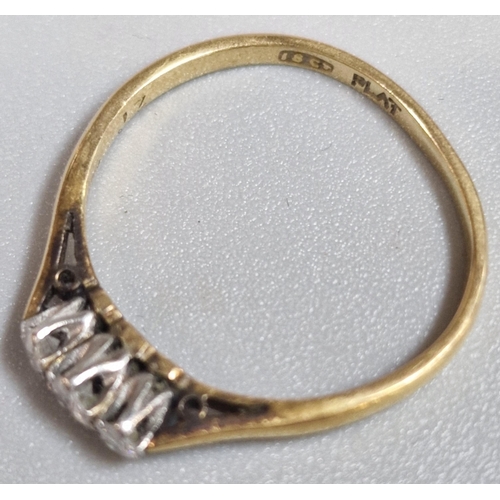 203 - 18ct gold and platinum diamond three stone ring. 2g approx. Size N1/2. (B.P. 21% + VAT)