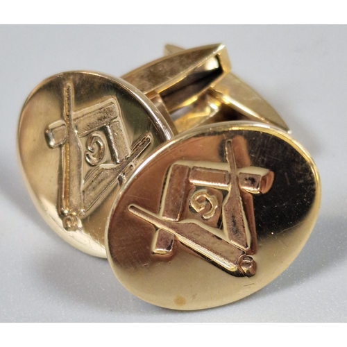 224 - Pair of 9ct gold Masonic cufflinks of oval form. Boxed. 9.5g approx. (B.P. 21% + VAT)