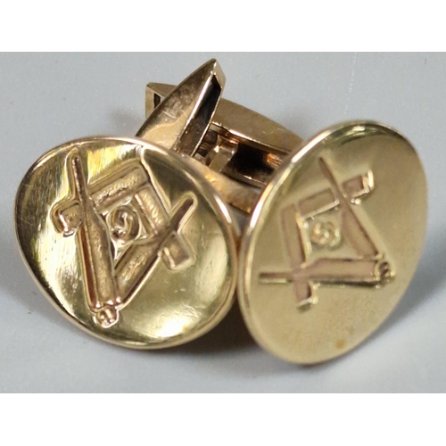 224 - Pair of 9ct gold Masonic cufflinks of oval form. Boxed. 9.5g approx. (B.P. 21% + VAT)