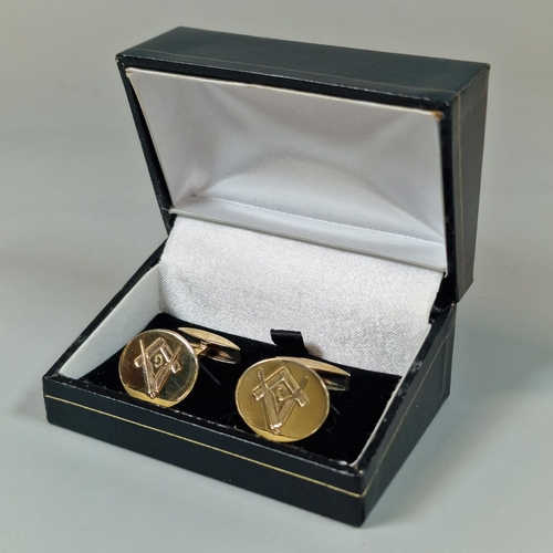 224 - Pair of 9ct gold Masonic cufflinks of oval form. Boxed. 9.5g approx. (B.P. 21% + VAT)