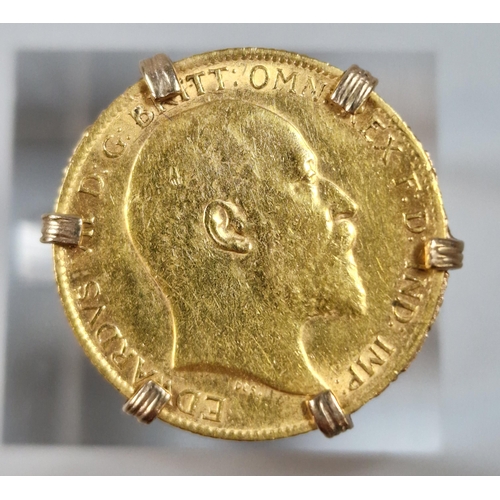 260 - George V gold half sovereign ring, dated 1910. 7.3g approx. Size O1/2. (B.P. 21% + VAT)