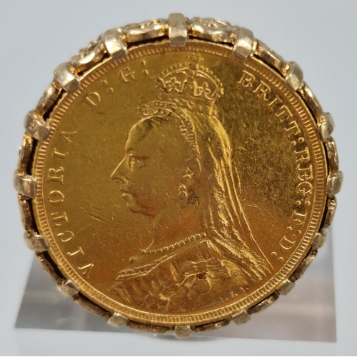 261 - Late Victorian gold full sovereign ring, dated 1889. 15.6g approx. (B.P. 21% + VAT)