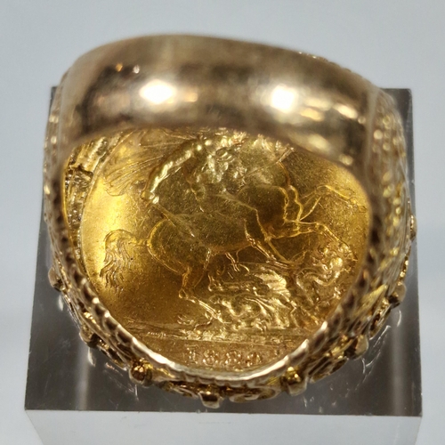 261 - Late Victorian gold full sovereign ring, dated 1889. 15.6g approx. (B.P. 21% + VAT)