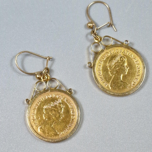 263 - Pair of Queen Elizabeth II 1982 gold half sovereign earrings. 9.6g approx. (B.P. 21% + VAT)