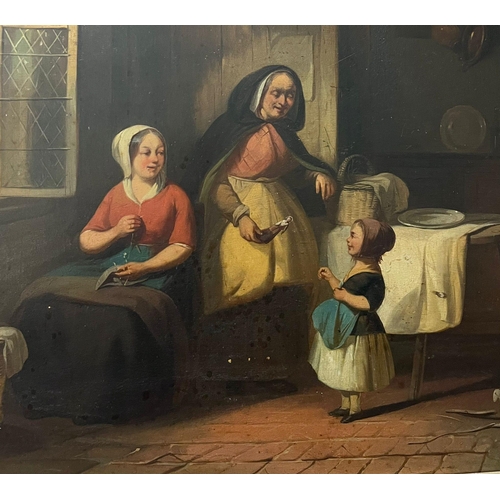 32 - Flemish School (18th/19th century), mother and grandmother with child in an interior. Oils on panel.... 