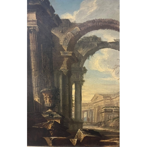 41 - Francesco Panini (Italian 1745-1812), study of classical ruins. Oils on canvas. 60x45cm approx. Gilt... 