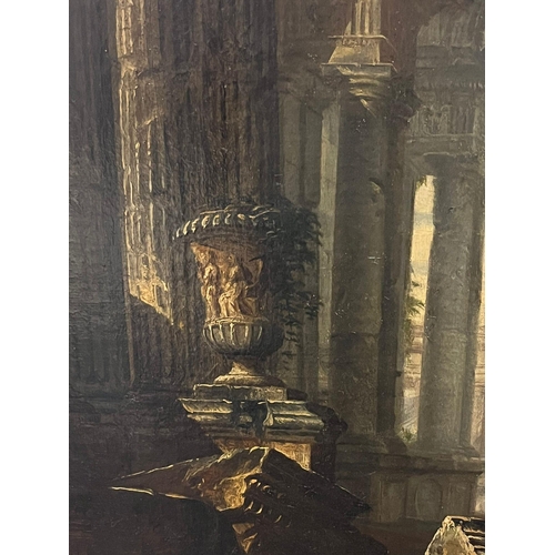 41 - Francesco Panini (Italian 1745-1812), study of classical ruins. Oils on canvas. 60x45cm approx. Gilt... 