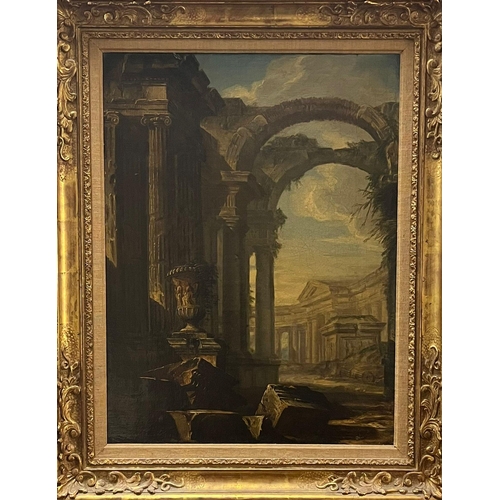 41 - Francesco Panini (Italian 1745-1812), study of classical ruins. Oils on canvas. 60x45cm approx. Gilt... 