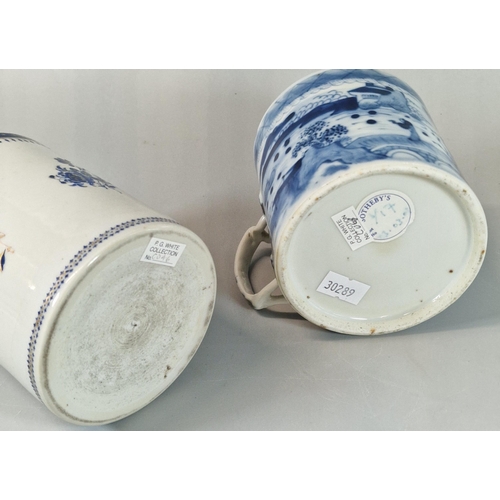 57 - Two 19th century Chinese Export porcelain mugs, one continually decorated in underglaze blue with pa... 