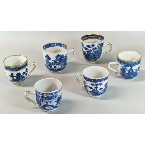 70 - Six Chinese Export underglaze blue porcelain Qianlong blue and white cups, with loop handles, three ... 