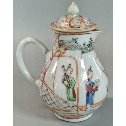 75 - 18th century Chinese Export porcelain 'Famille Rose' sparrow beak jug complete with its original lid... 