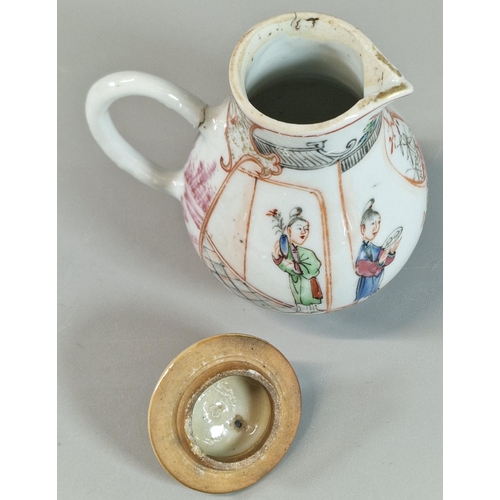 75 - 18th century Chinese Export porcelain 'Famille Rose' sparrow beak jug complete with its original lid... 