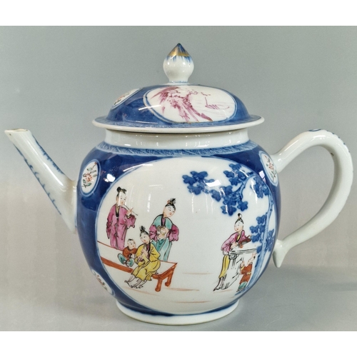 78 - Chinese Export porcelain 'Famille Rose' teapot and cover, with underglaze blue decoration, having re... 