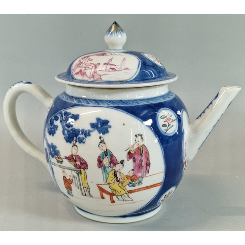 78 - Chinese Export porcelain 'Famille Rose' teapot and cover, with underglaze blue decoration, having re... 