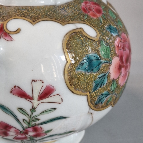 80 - Group of three Chinese Export items to include: Yong Zheng teapot stand in 'Famille Rose' decoration... 