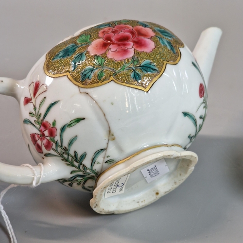 80 - Group of three Chinese Export items to include: Yong Zheng teapot stand in 'Famille Rose' decoration... 