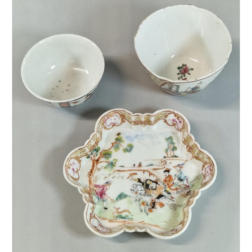 83 - Three items of 18th century Chinese Export porcelain to include: Qianlong 'Famille Rose' tea bowl, Q... 