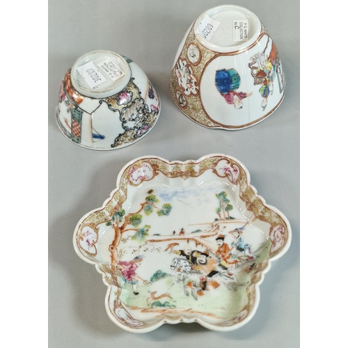 83 - Three items of 18th century Chinese Export porcelain to include: Qianlong 'Famille Rose' tea bowl, Q... 