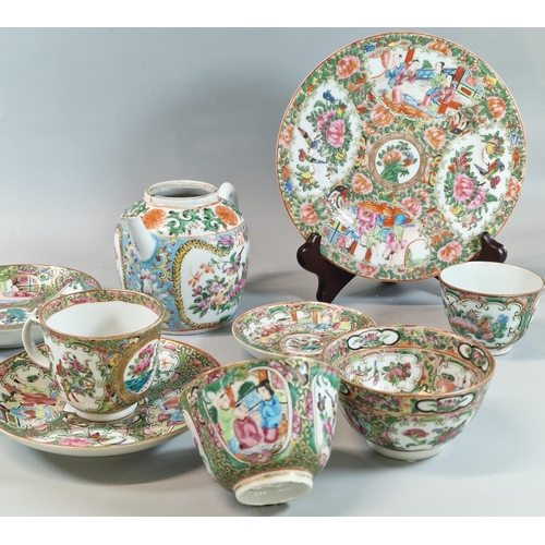 89 - Group of Chinese Canton 'Famille Rose' and 'Rose Medallion' porcelain to include: side plate, two la... 